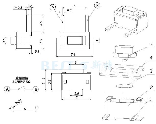輕觸開關(guān)TS-1101F參考圖紙 輕觸開關(guān)TS-1101F參考圖紙